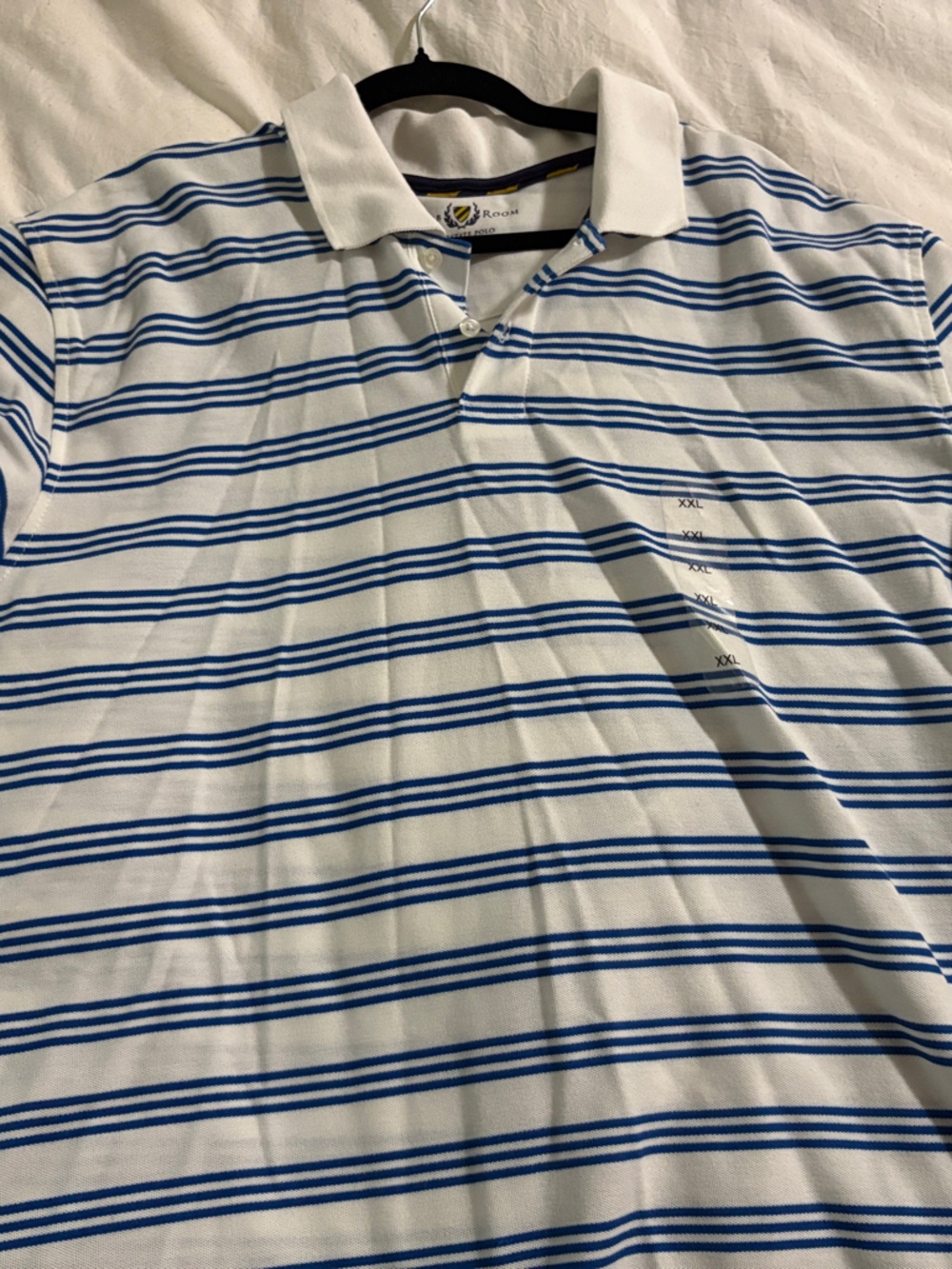 Club Room White Polo with Blue Horizontal Stripes